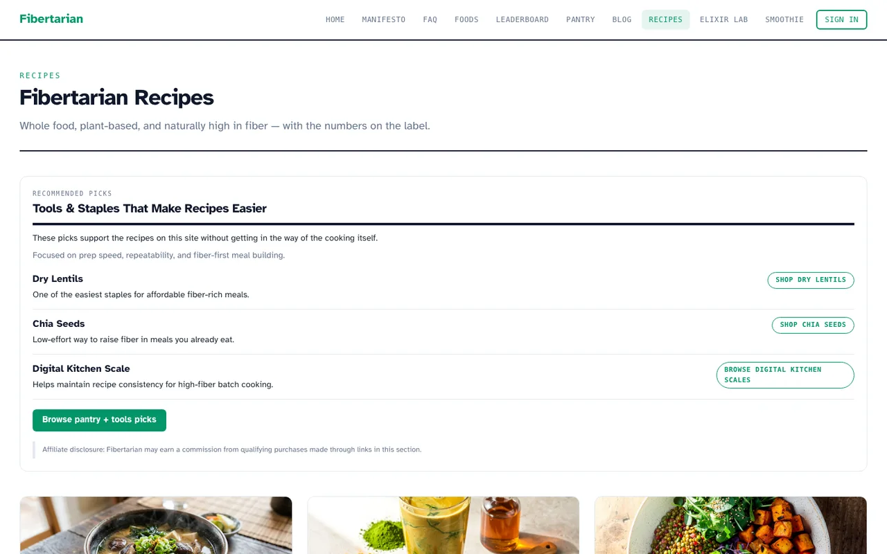 Fibertarian recipes page