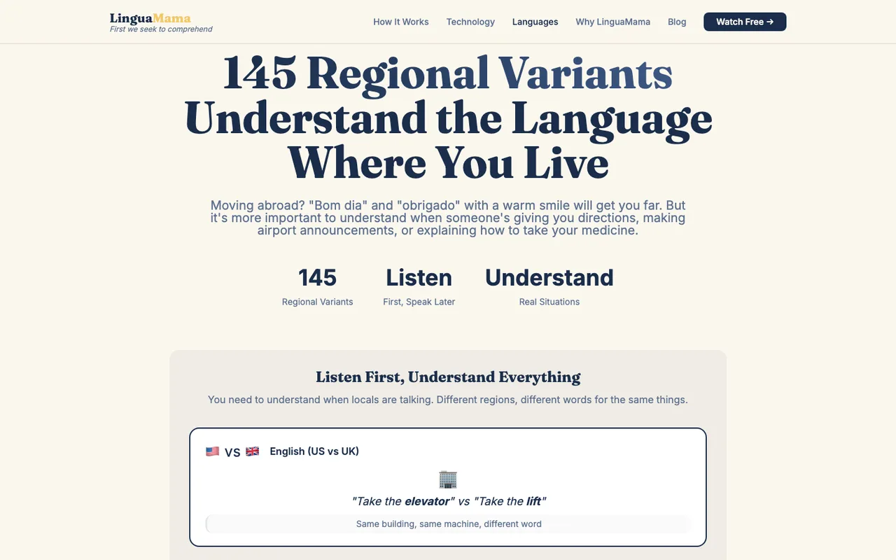 LinguaMama languages page: 145 regional variants