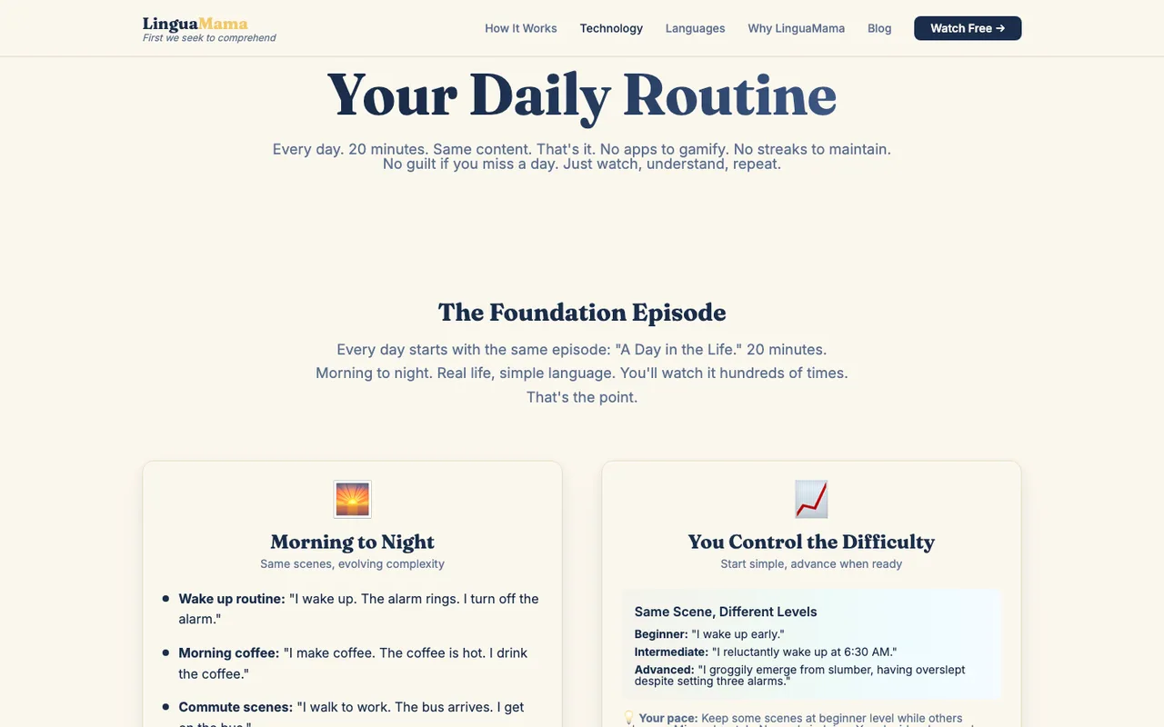 LinguaMama daily routine page